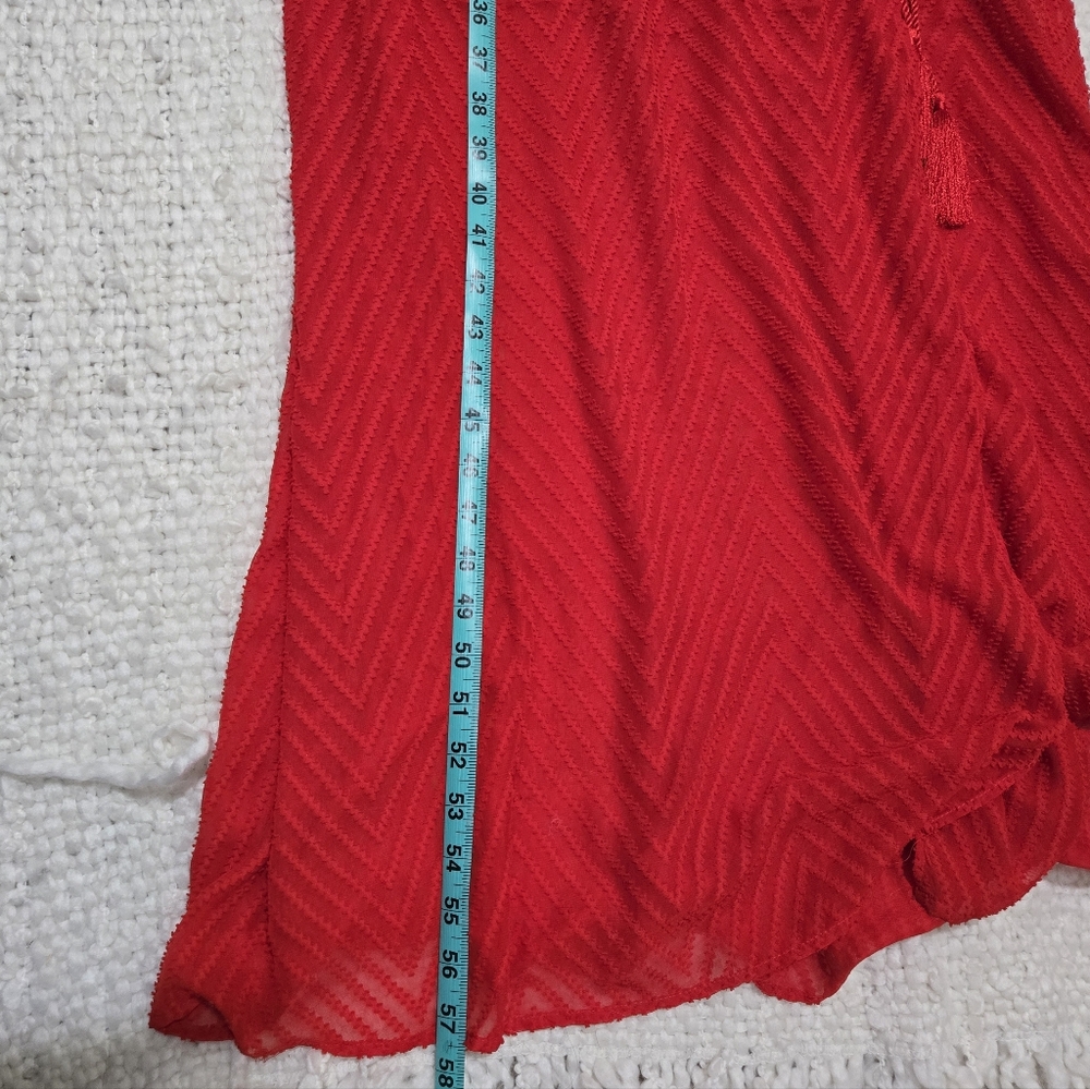 H&M Red Maxi Dress Sheer Textured Chevron Katy Perry Holiday Collection Size 4 - Picture 12 of 15